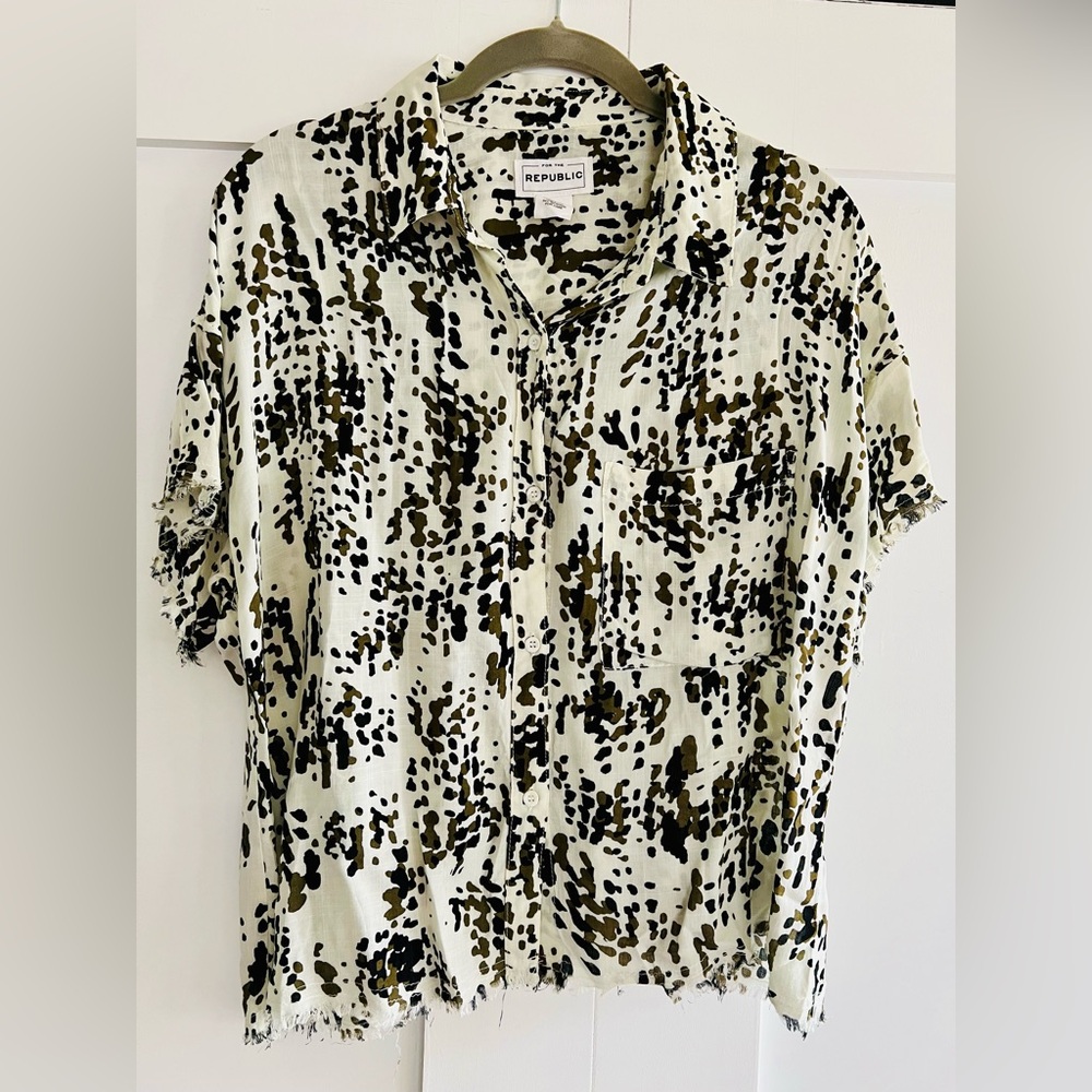 For The Republic Black and Brown Patterned Top